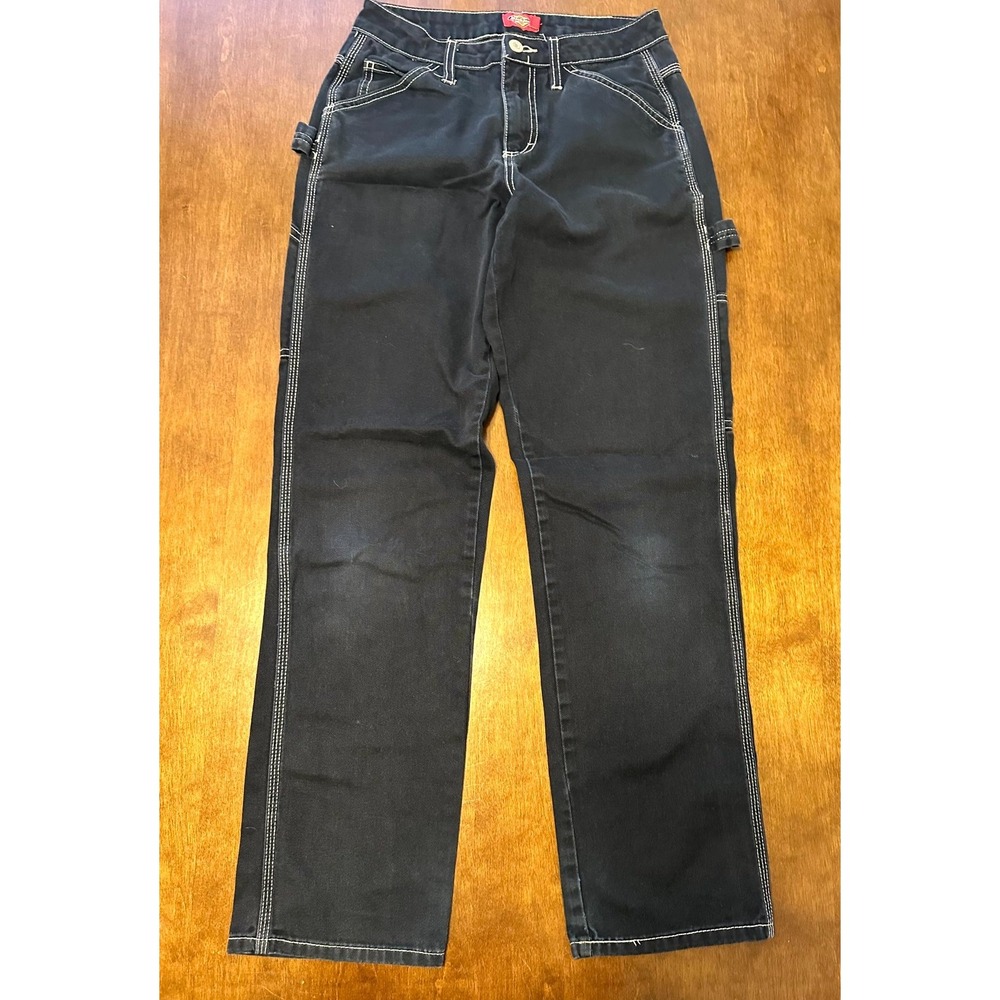 Dickies Carpenter Pants Womens 0/24 Black Canvas Contrast Stitch Hammer Loop